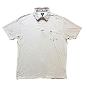 Fish Hippie Polo Shirt Mens XL Beige Gray Stripe Pima Cotton Stretch Pocket